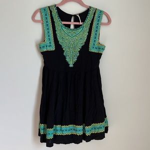 Free People Black and Green Embellished Tiered Sundress